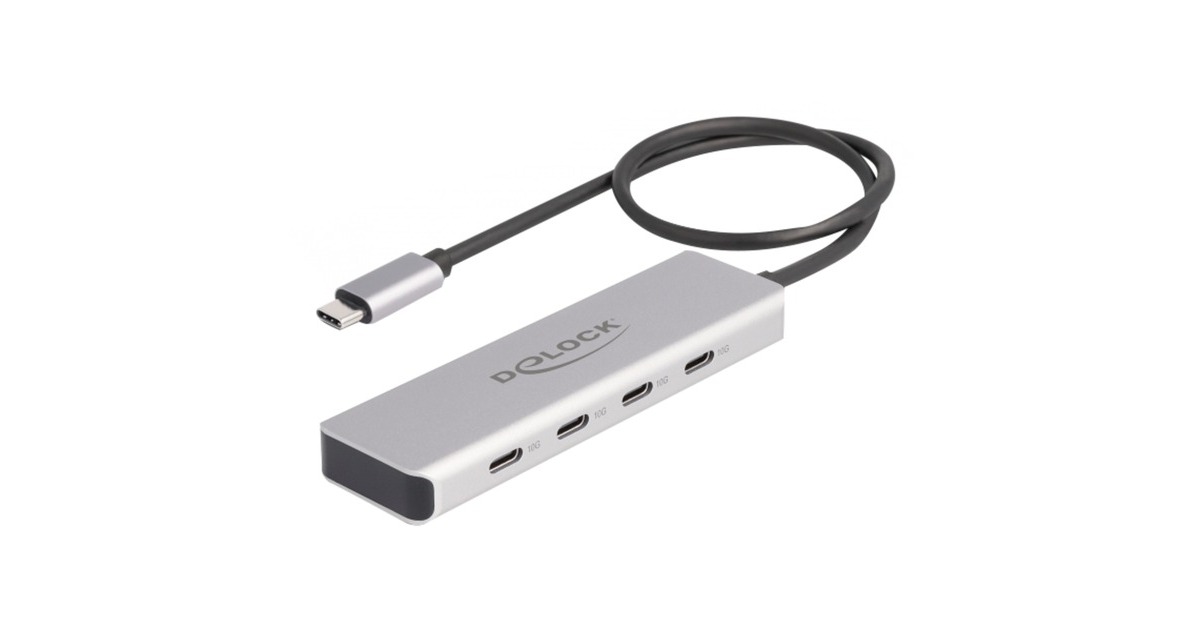 DeLOCK64231 usb-hub  (Grijs, 4x USB-C 3.2 (10 Gbit/s))