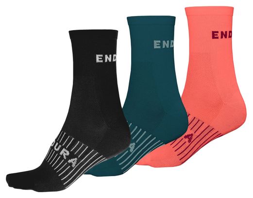 Endura Femme CoolMax Race 3-P Sock II Noir / Orange / Vert
