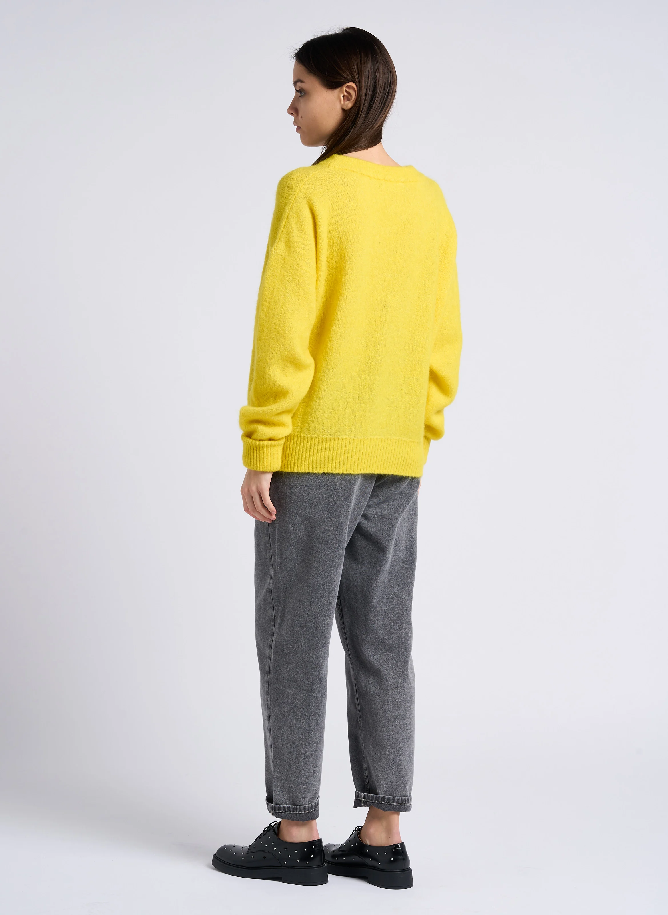 JAZY - Jean droit taille haute en coton | Gris