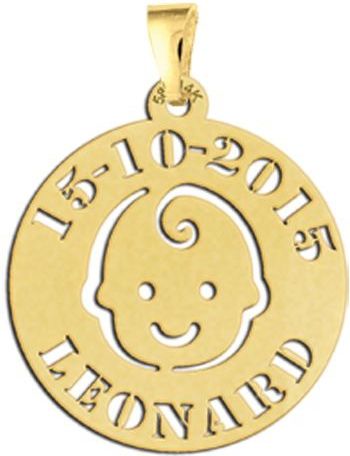 Gouden baby hanger krul met naam en datum Names4ever