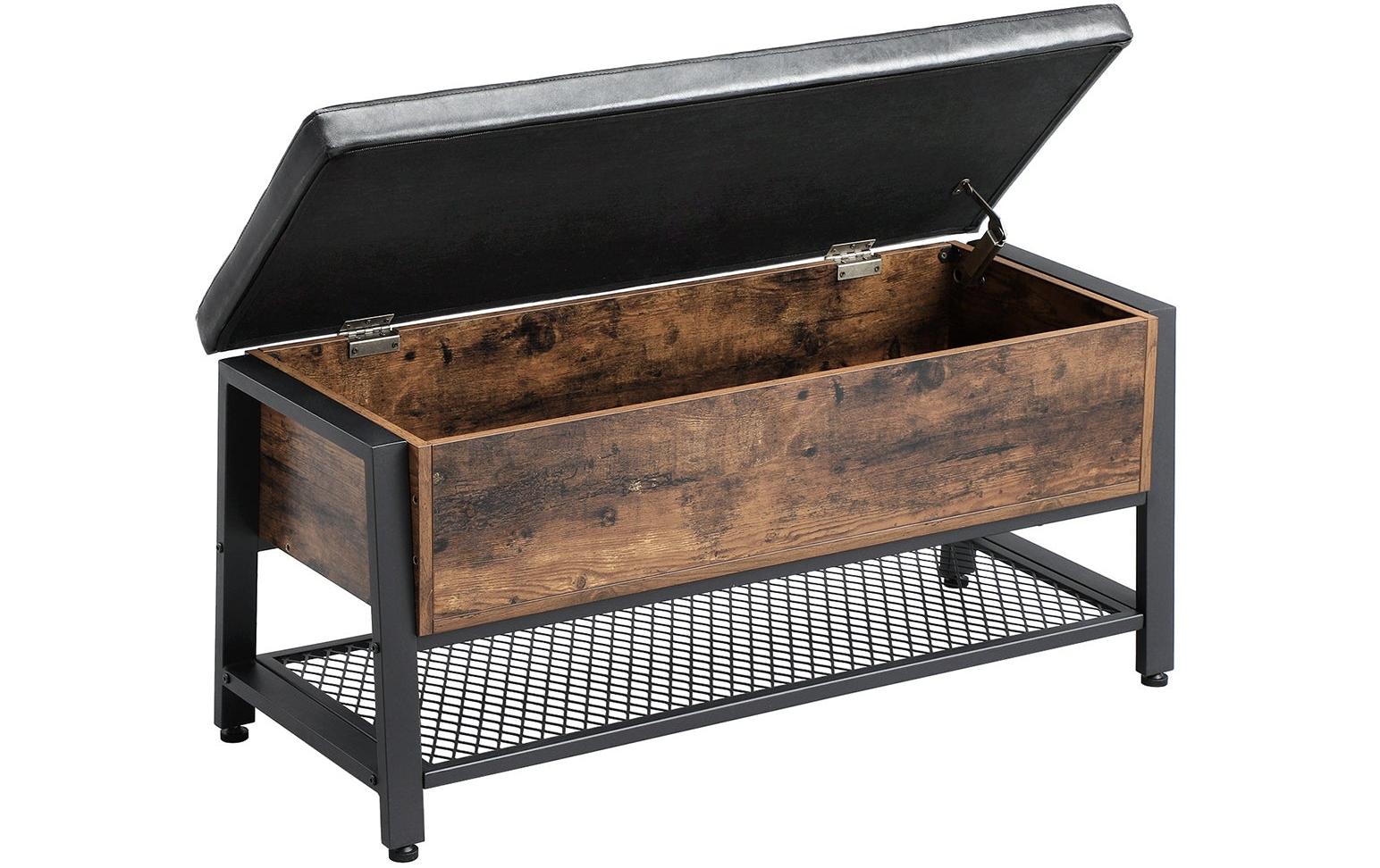 Sitztruhe mit Stauraum 100 x 47 cm, Braun/Schwarz<br>Gepolsterte Sitzgelegenheit mit Schuhablage