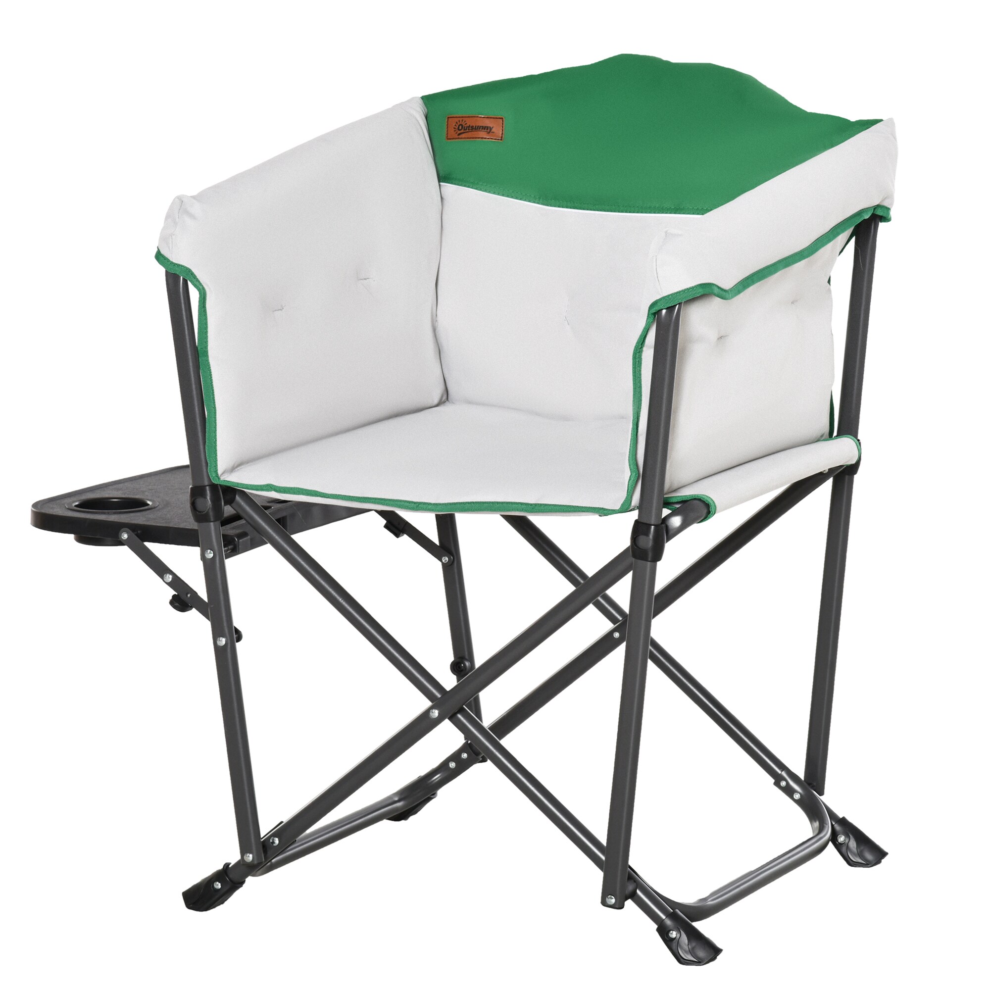 Outsunny Campingstuhl mit Getränkehalterung weiss, grün 83 x 64 x 90 cm (LxBxH)