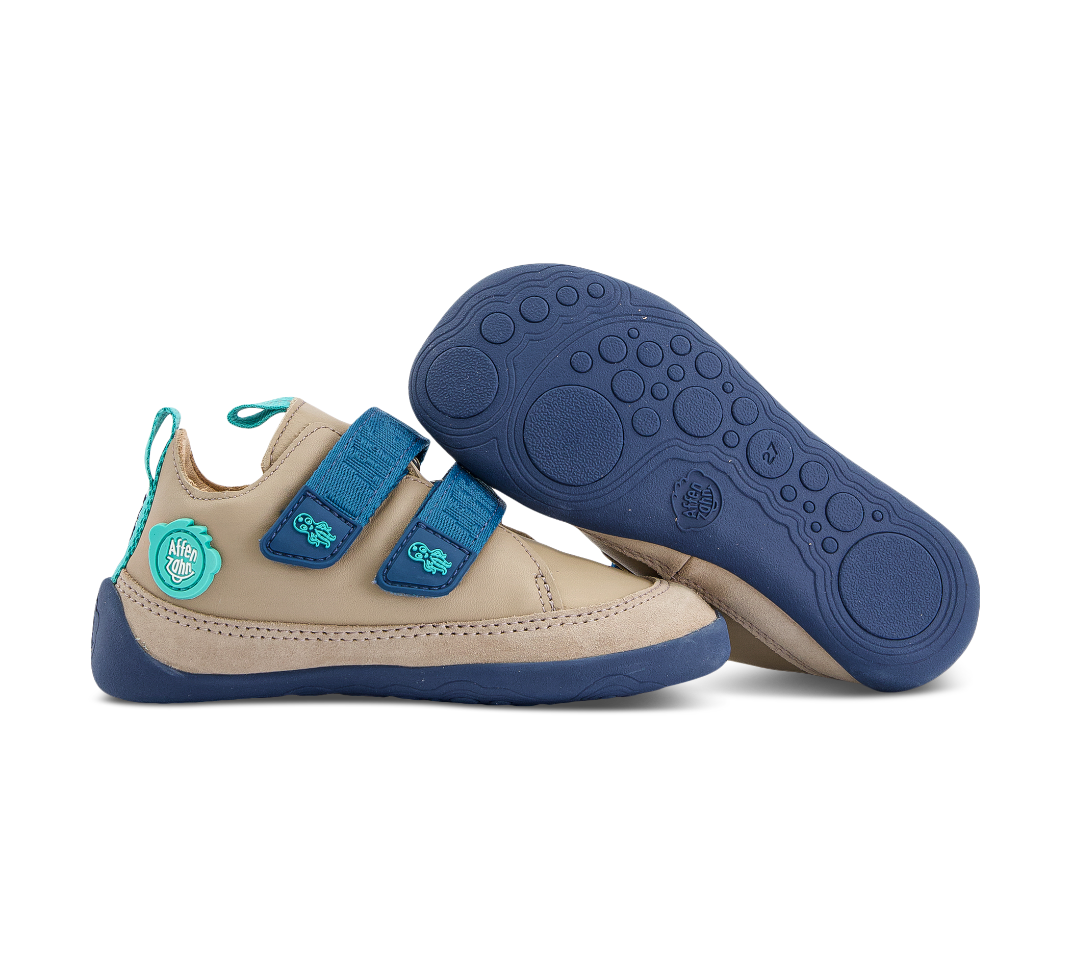 Affenzahn Leder Buddy - Klettschuhe beige/taupegrau