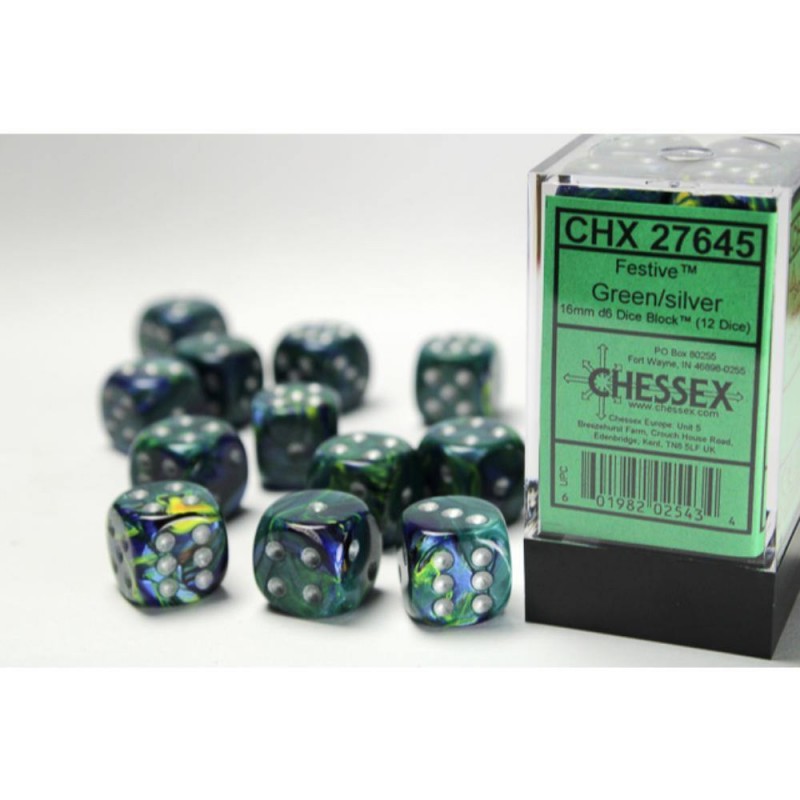 Pack de 12 dés D6 * festive * VERT