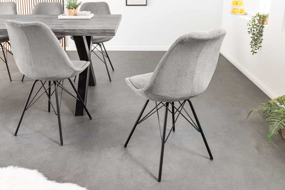 Design Stuhl SCANDINAVIA MEISTERSTÜCK grau Cord schwarz Metall-Gestell