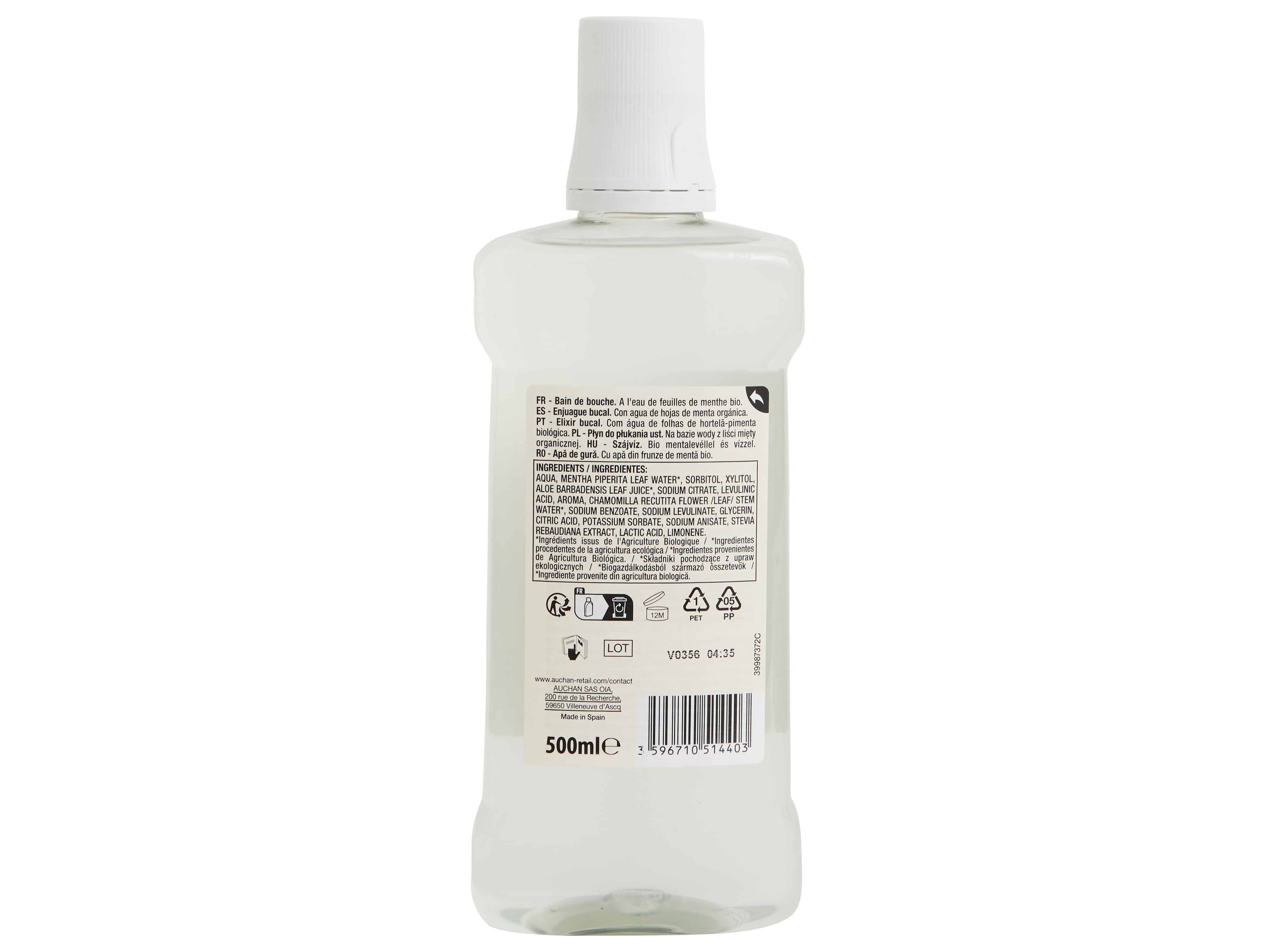 ELIXIR AUCHAN BIO C/ÁGUA DE FOLHAS HORTELÃ-PIMENTA 500ML
