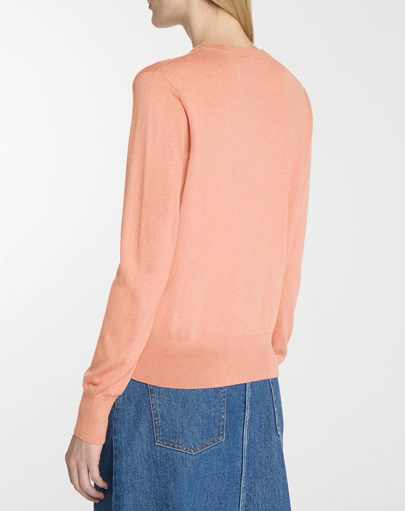 Galeries Lafayette Cardigan en Soie & Cachemire Facaosilk col rond rose