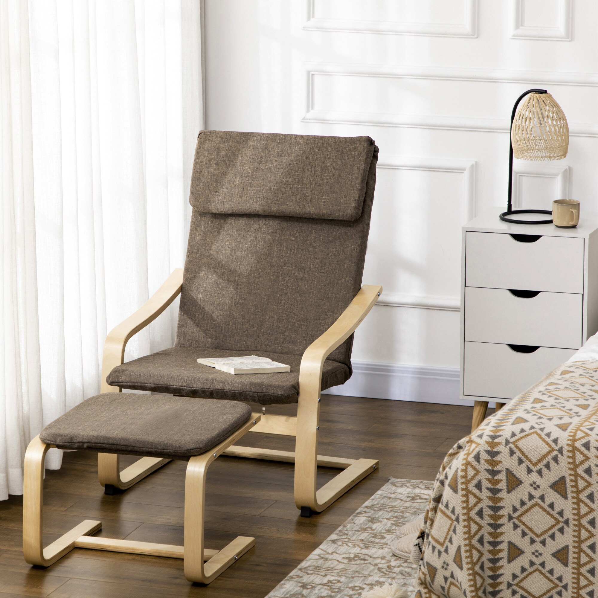 HOMCOM Relaxsessel mit Hocker mit Fußpolster, Kopfpolster und Armlehnen braun 67B x 72T x 100H cm