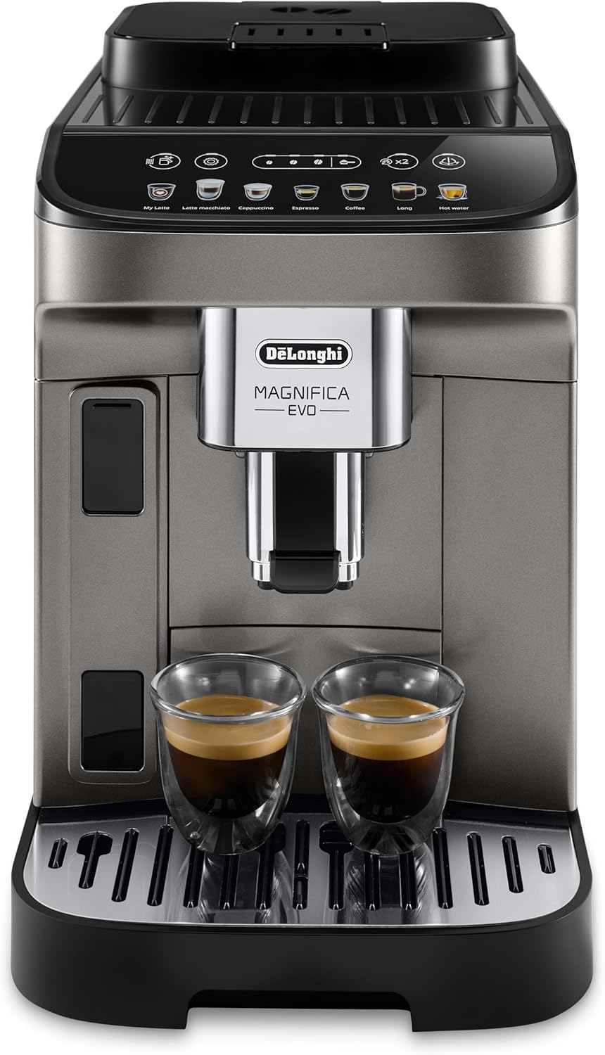 De'Longhi Magnifica Evo ECAM290.81.TB, Vollautomatische Kaffeemaschine, Kompakte Größe, Bean-to-Cup-Maschine, Automatischer Milchaufschäumer, 7 Rezepte, Soft Touch Farbdisplay, Titan/Schwarz