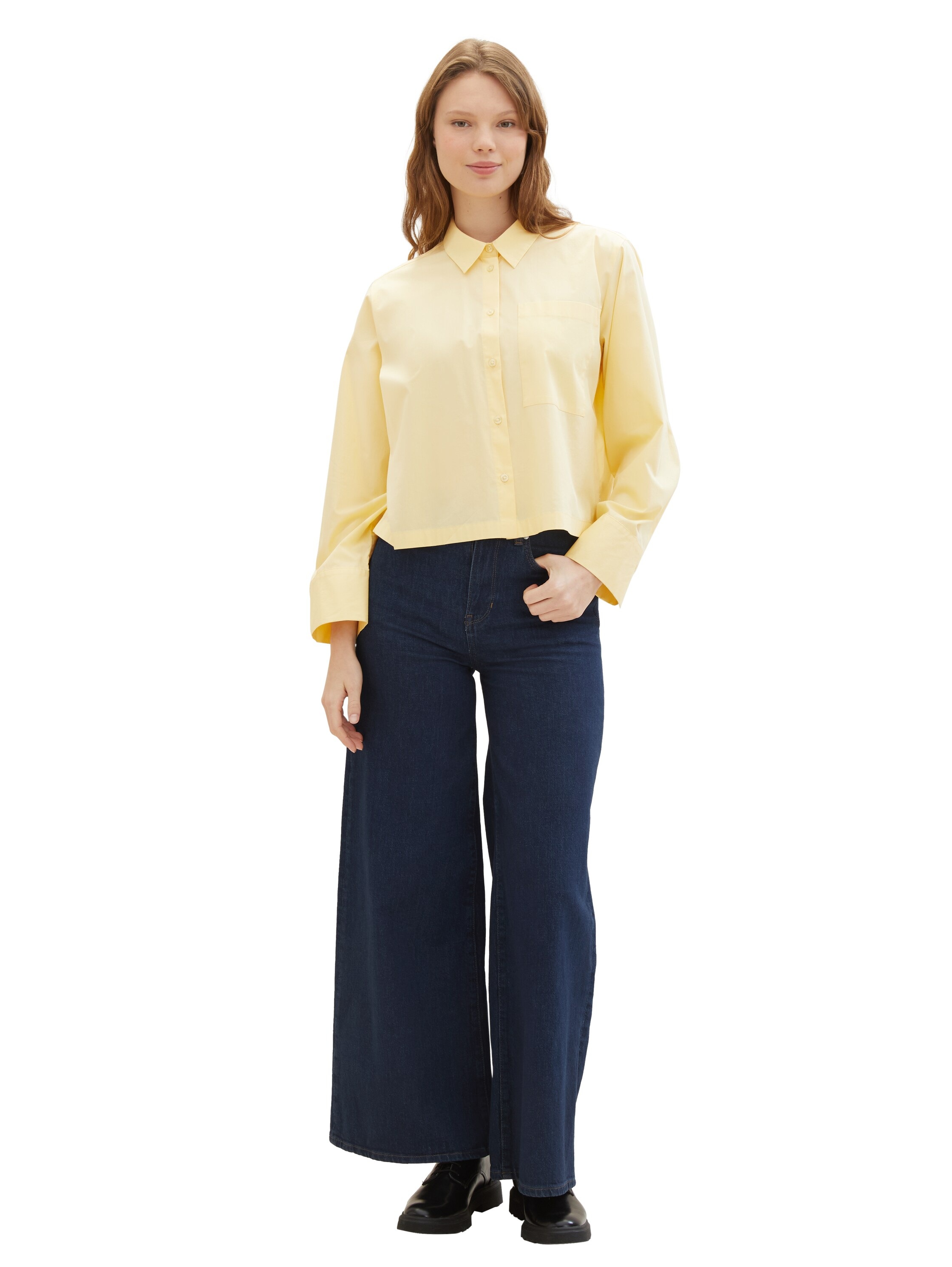 TOM TAILOR Denim Hemdbluse , mit Kellerfalte im Oversize-Look und extra kurz