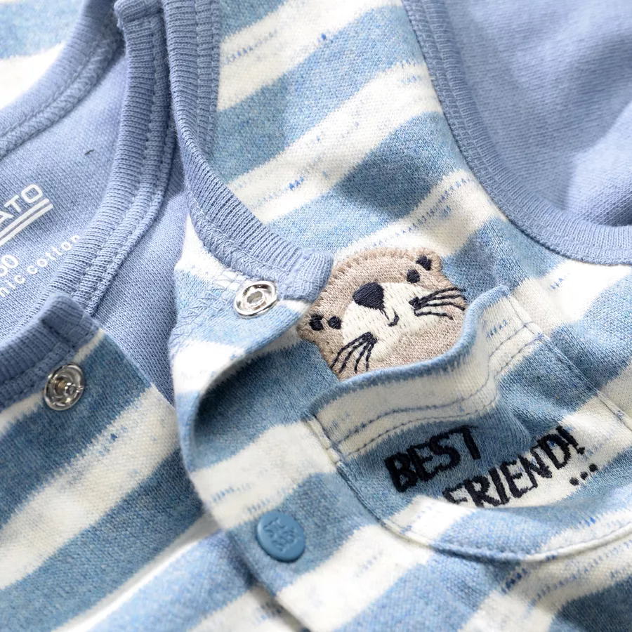 Staccato Strampler+Shirt sea blue gestreift
