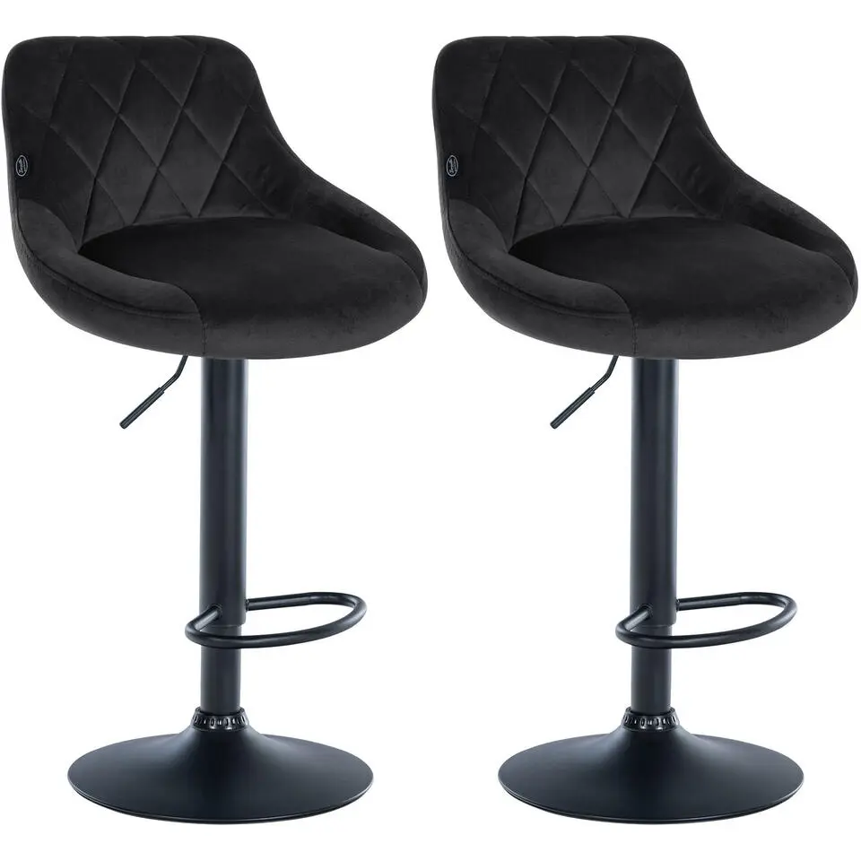 CLP Set van 2 Barkruk Lazio zwart Frame - Fluweel - zwart