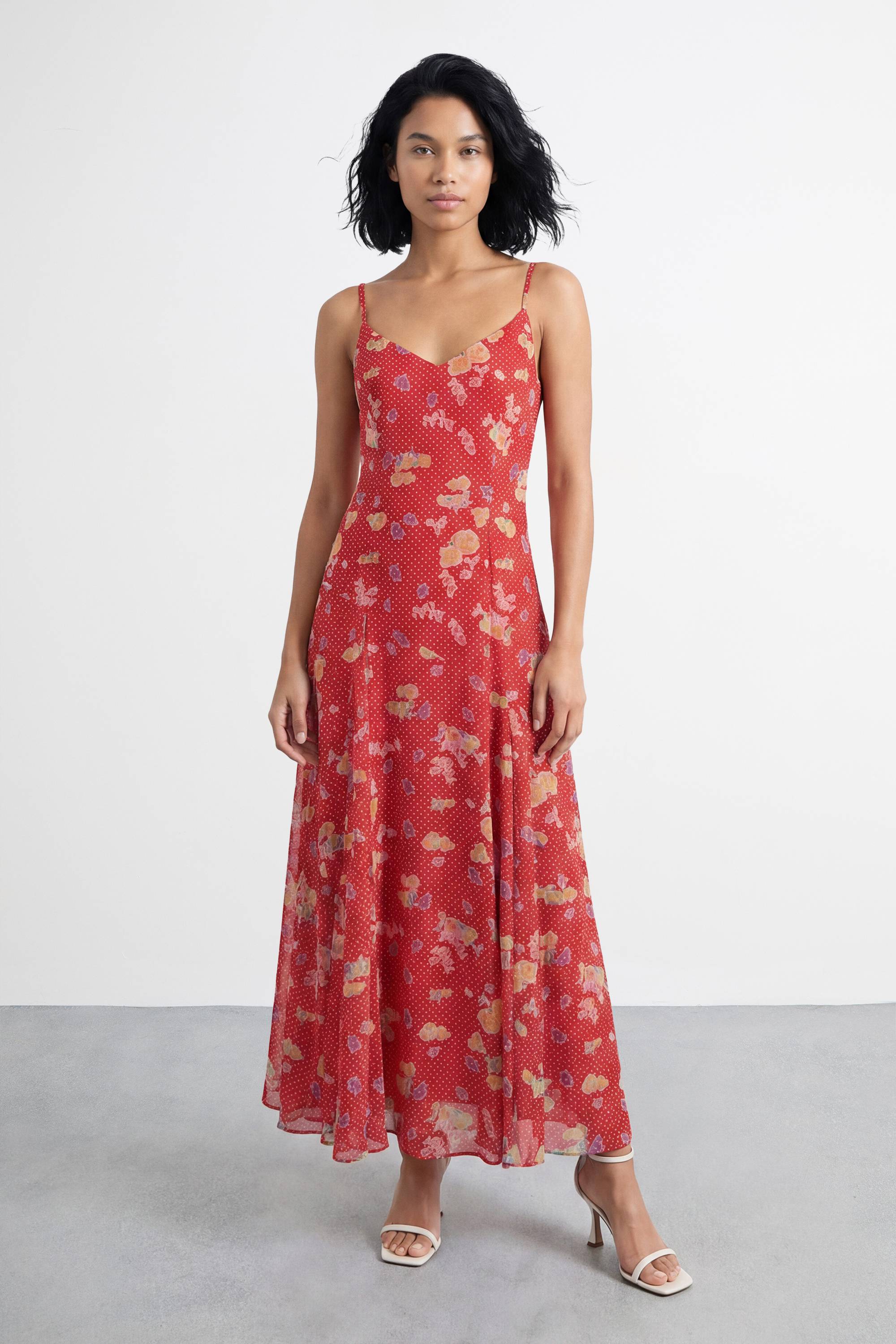 Warehouse Robe Longue Nuisette À Dos Drapé Imprimé Floral Et À Pois