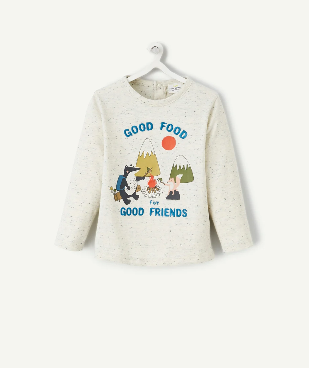 T-SHIRT BÉBÉ GARÇON GRIS MOUCHETÉ THÈME CAMPING