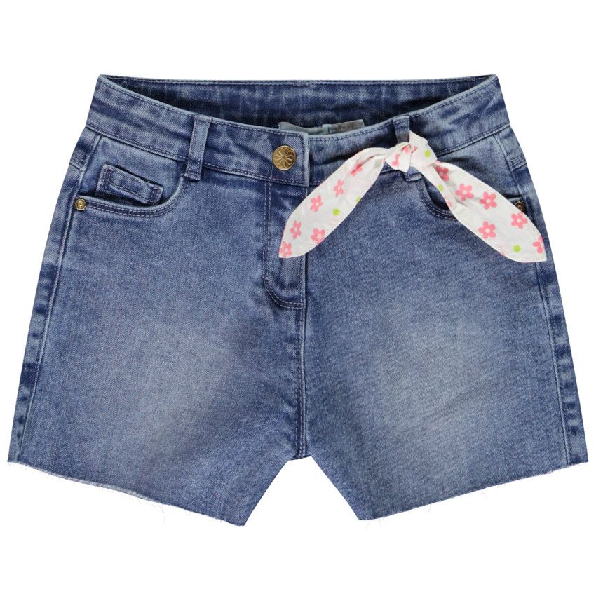 Bermuda en denim avec foulard fleuri pour fille - Bleu
