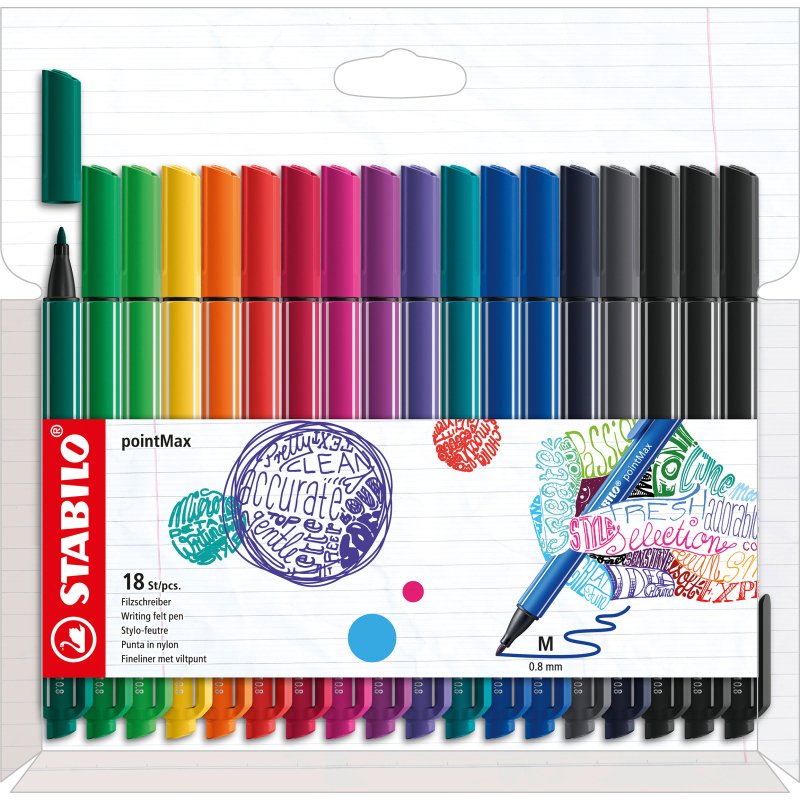 Stylo feutre Stabilo PointMax pointe 1 mm - Pochette de 18