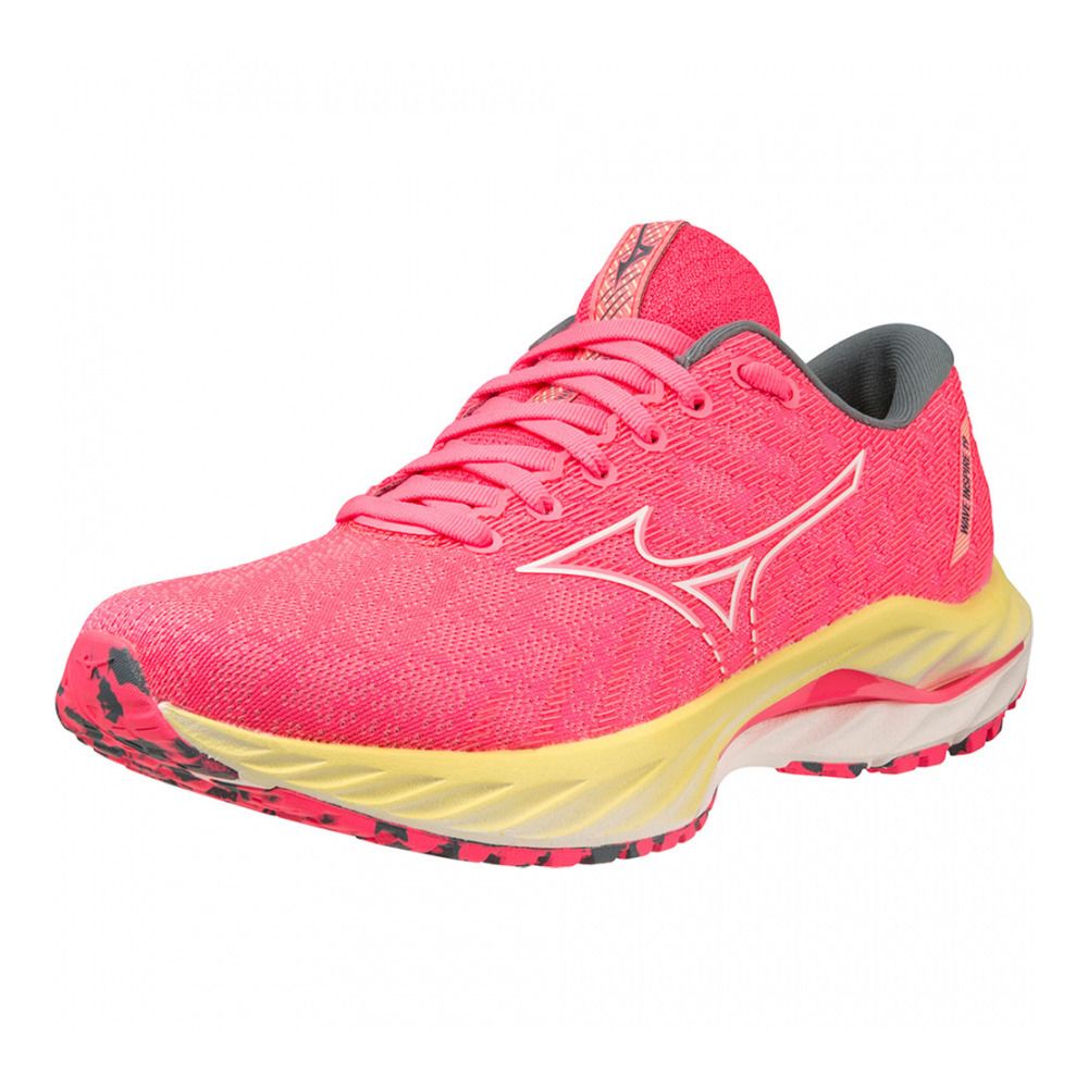 Mizuno WAVE INSPIRE 19 - Chaussures running Femme high-vis pink/snowwhite/luminous