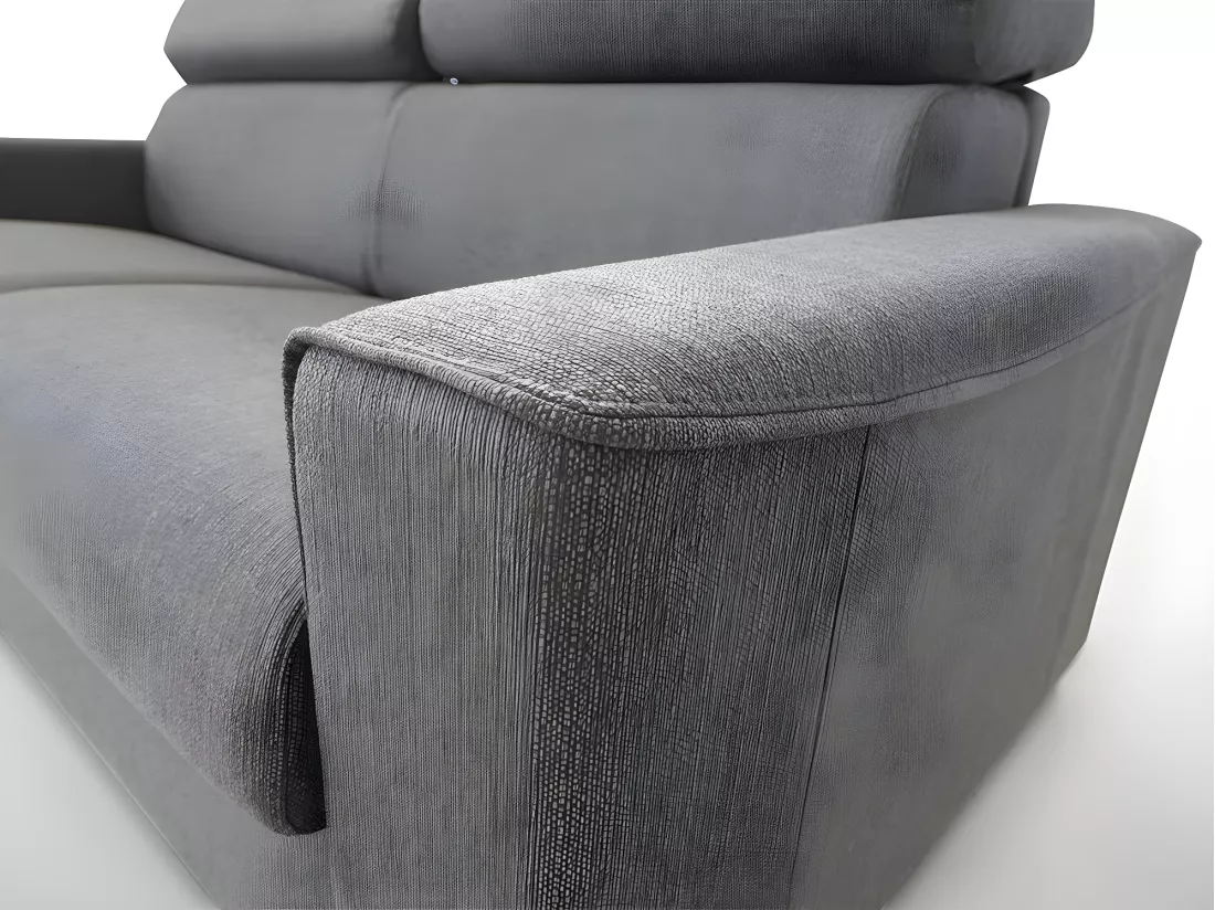 Canapé 3 places convertible express en tissu gris - Couchage à lattes larges 140 cm - Matelas 18 cm VIZIR