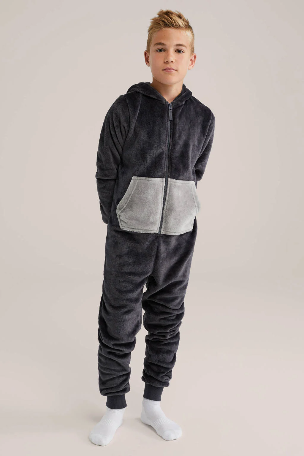 WE Fashion onesie dino antraciet/grijs/wit