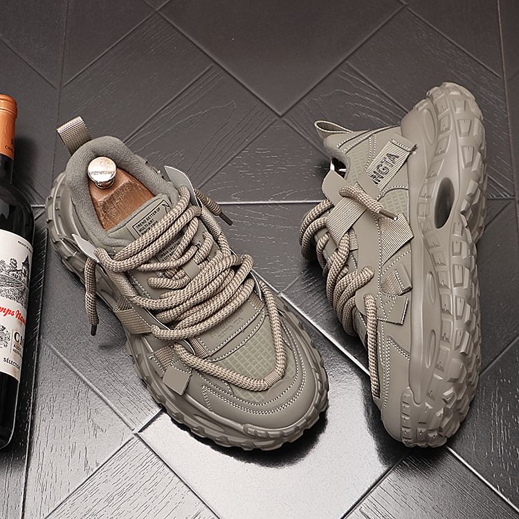 Mr Ozera - Platform Plain Lace-Up Sneakers