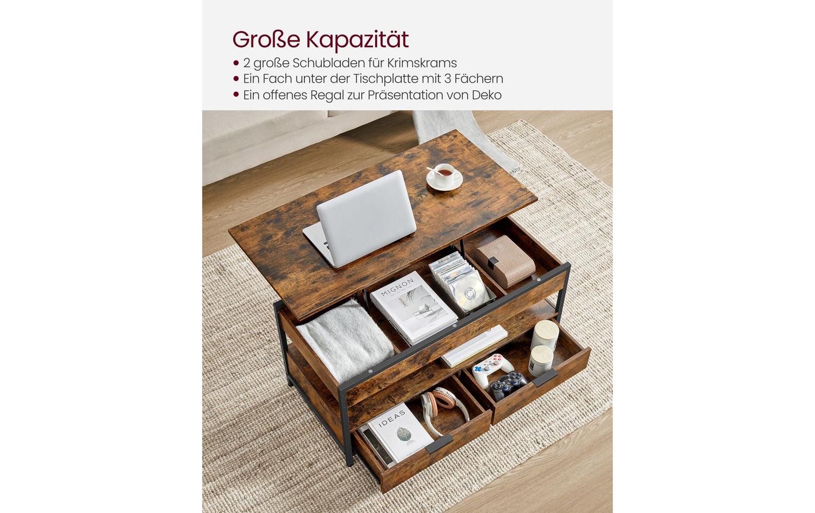 Couchtisch 100 x 50 cm, Braun/Schwarz<br>Wohnzimmertisch mit Schubladen