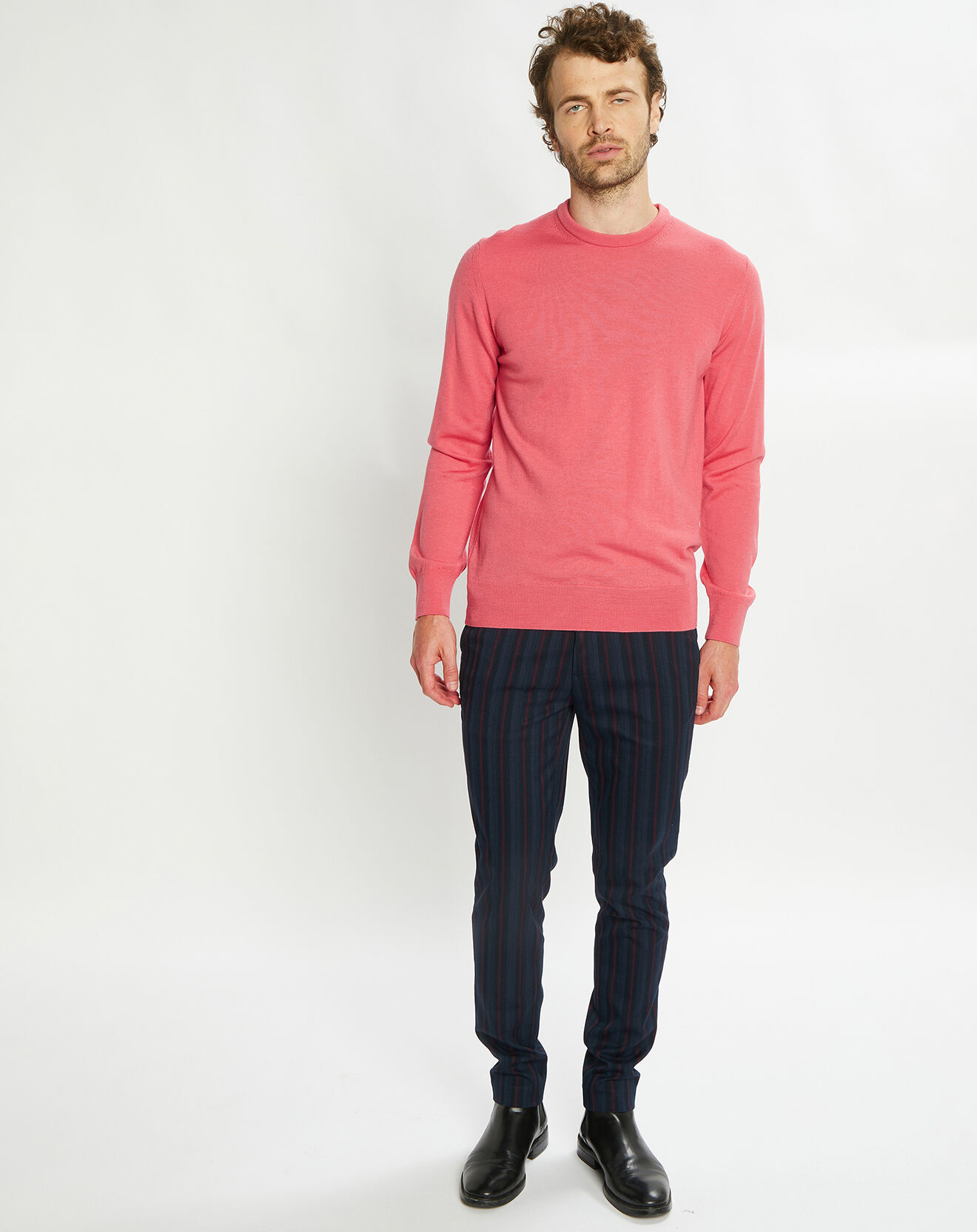 Scotch & Soda Pull 100% Laine col rond rose foncé