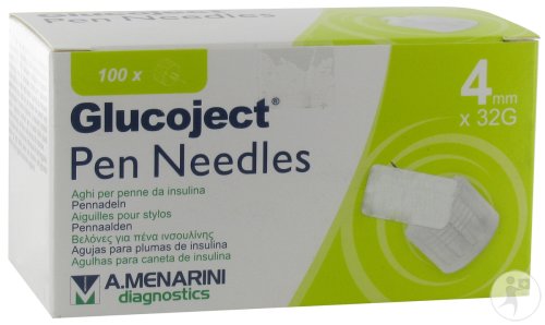 Glucoject Aiguilles Pour Stylos 4mm x 32G Pièces 100