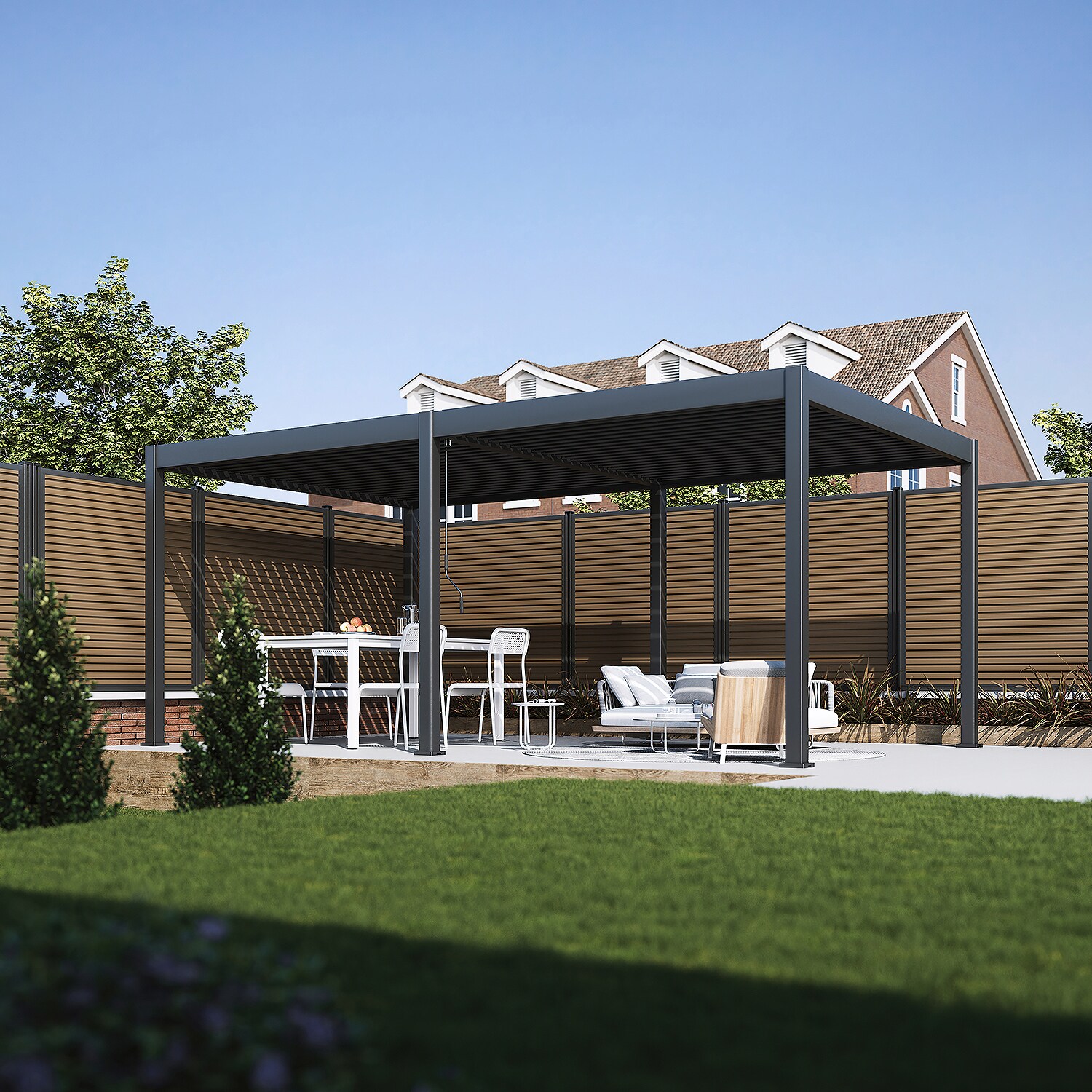 Pergola Pavillon mit Lamellen Dach Oasis 3,6 x 6m anthrazit