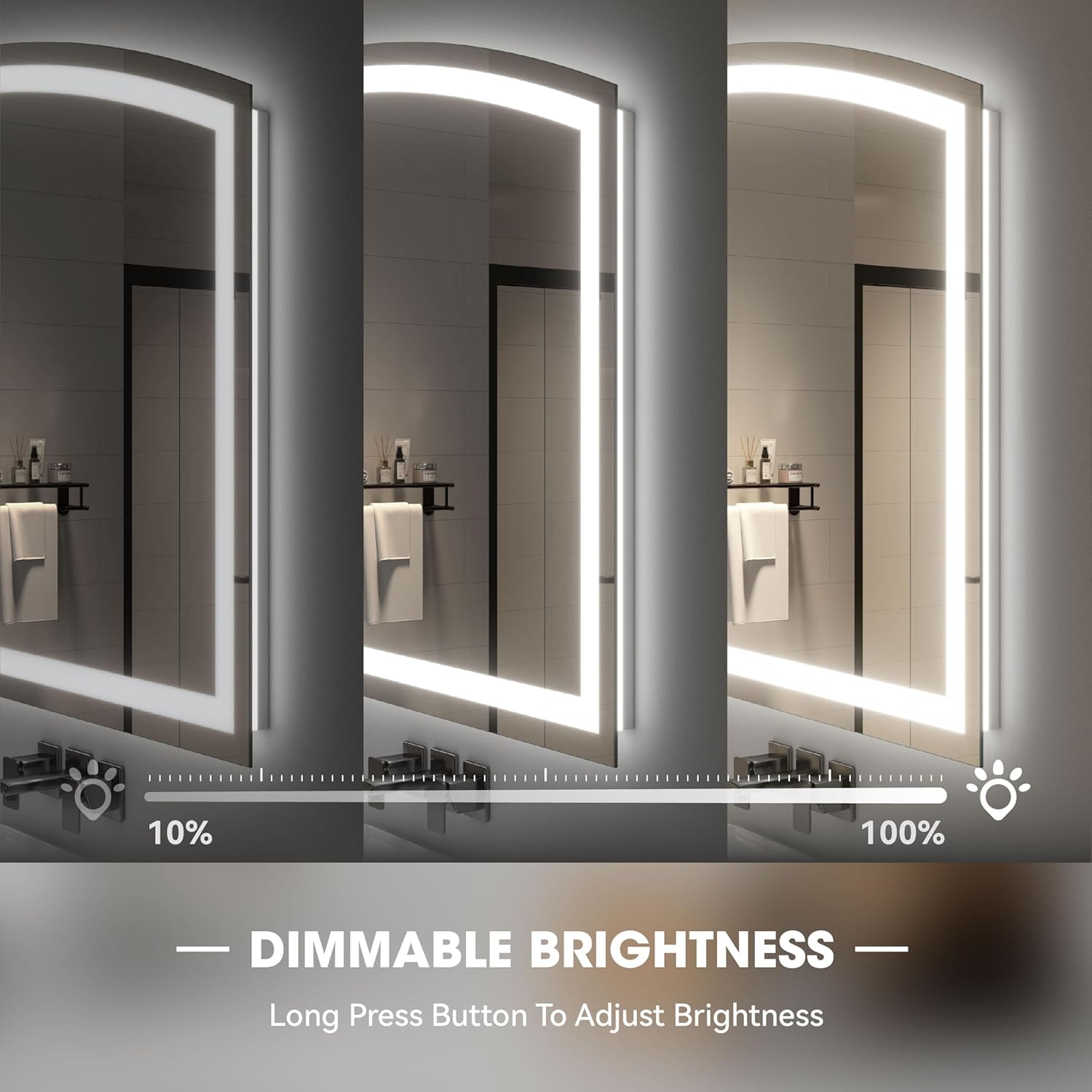 Hasipu Badspiegel mit Beleuchtung 152x91cm, LED Badezimmerspiegel Entfoggen, Touch-Schalter 3 Farben Dimmbar, Energiesparend Lichtspiegel Wandspiegel