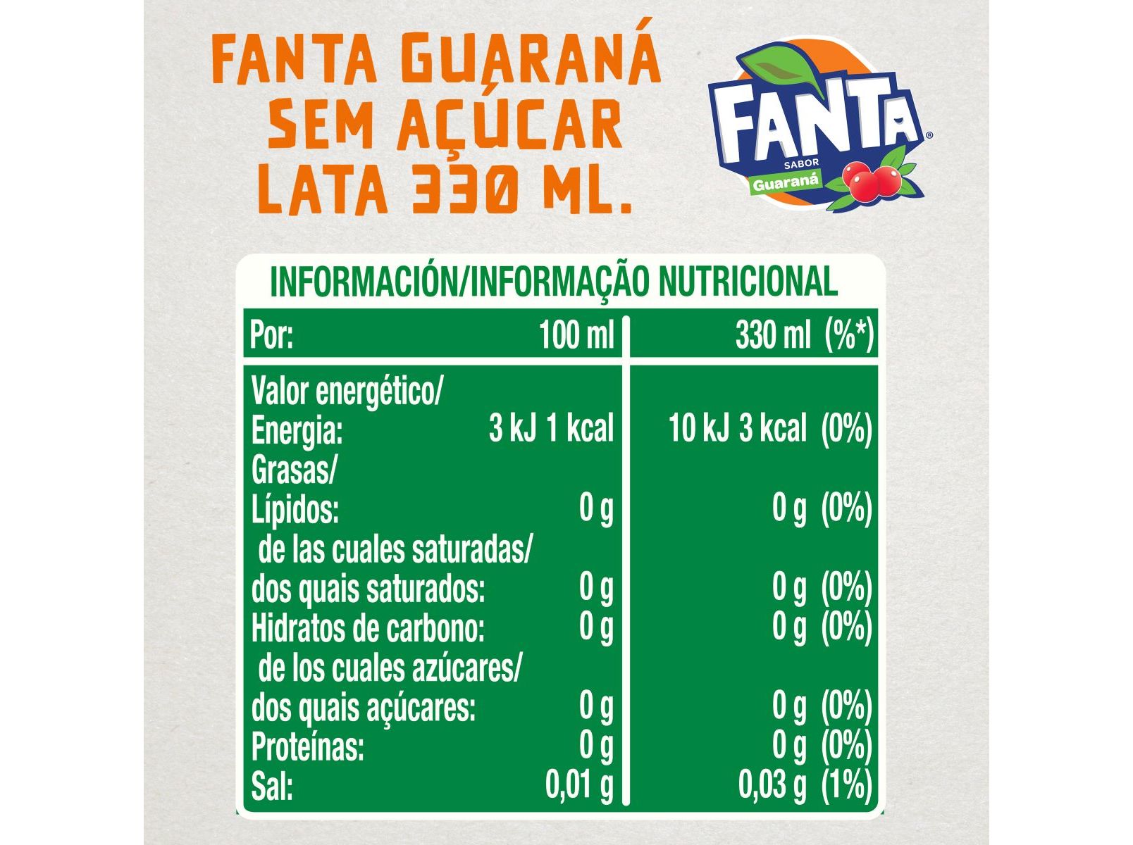 REFRIGERANTE COM GÁS FANTA GUARANÁ ZERO LATA 6X0.33L