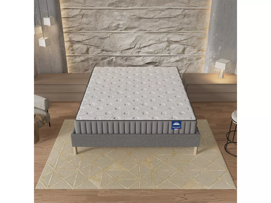 Ensemble matelas Mousse + sommier 140x200cm, Orionis 22cm d’épaisseur et sommier tissu gris