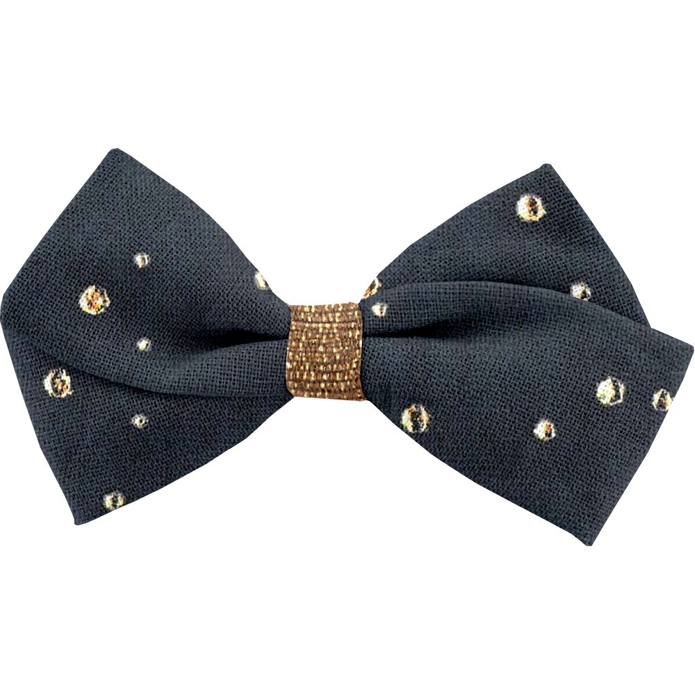 Petite Barrette Double Noeud Croisé Gaze Pois Or Marine
