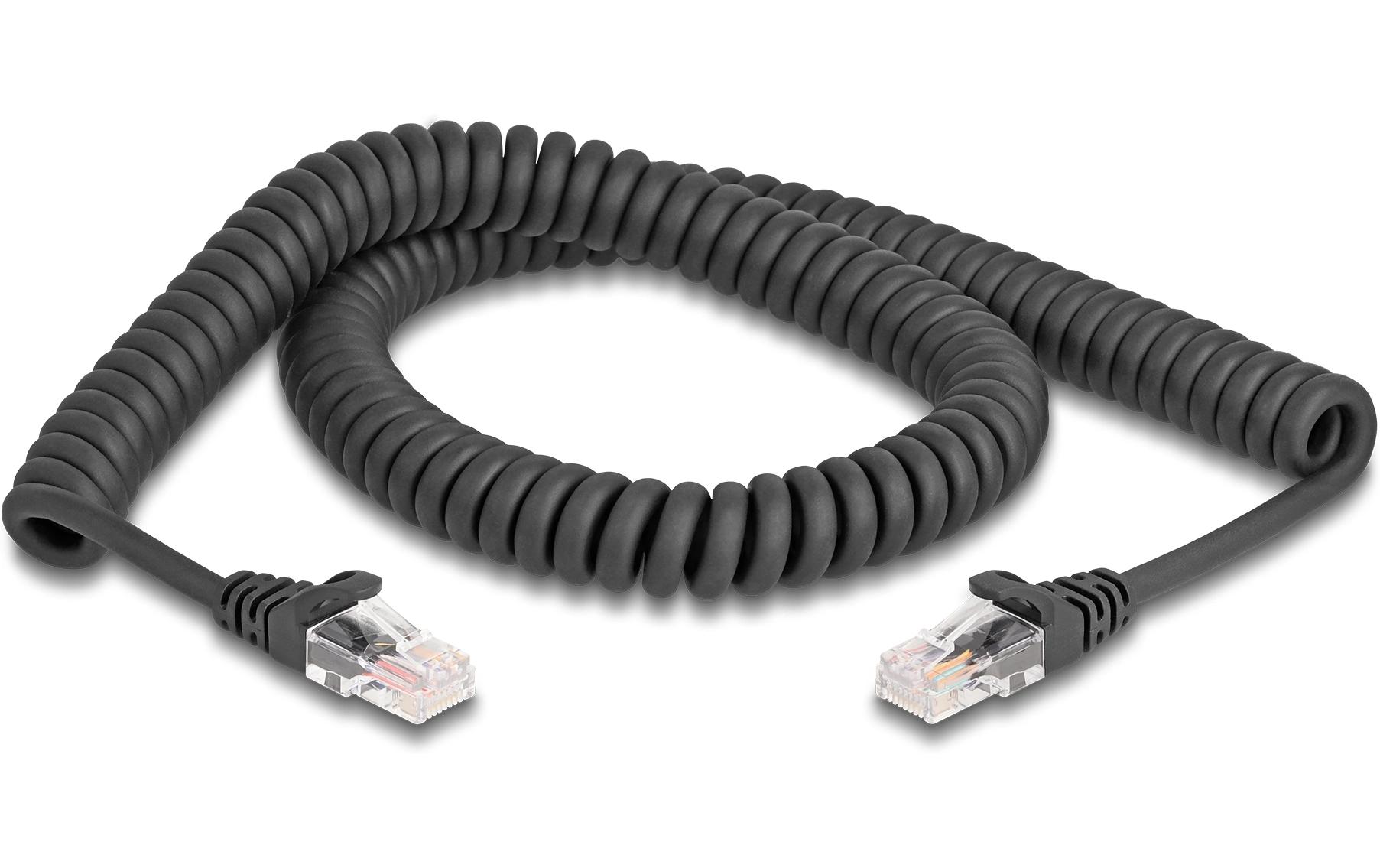 Patchkabel Spiralkabel Cat 5e, UTP, 2 m, SchwarzDelock RJ45 Spiralkabel Stecker zu Stecker Cat.5e 2 m schwarz