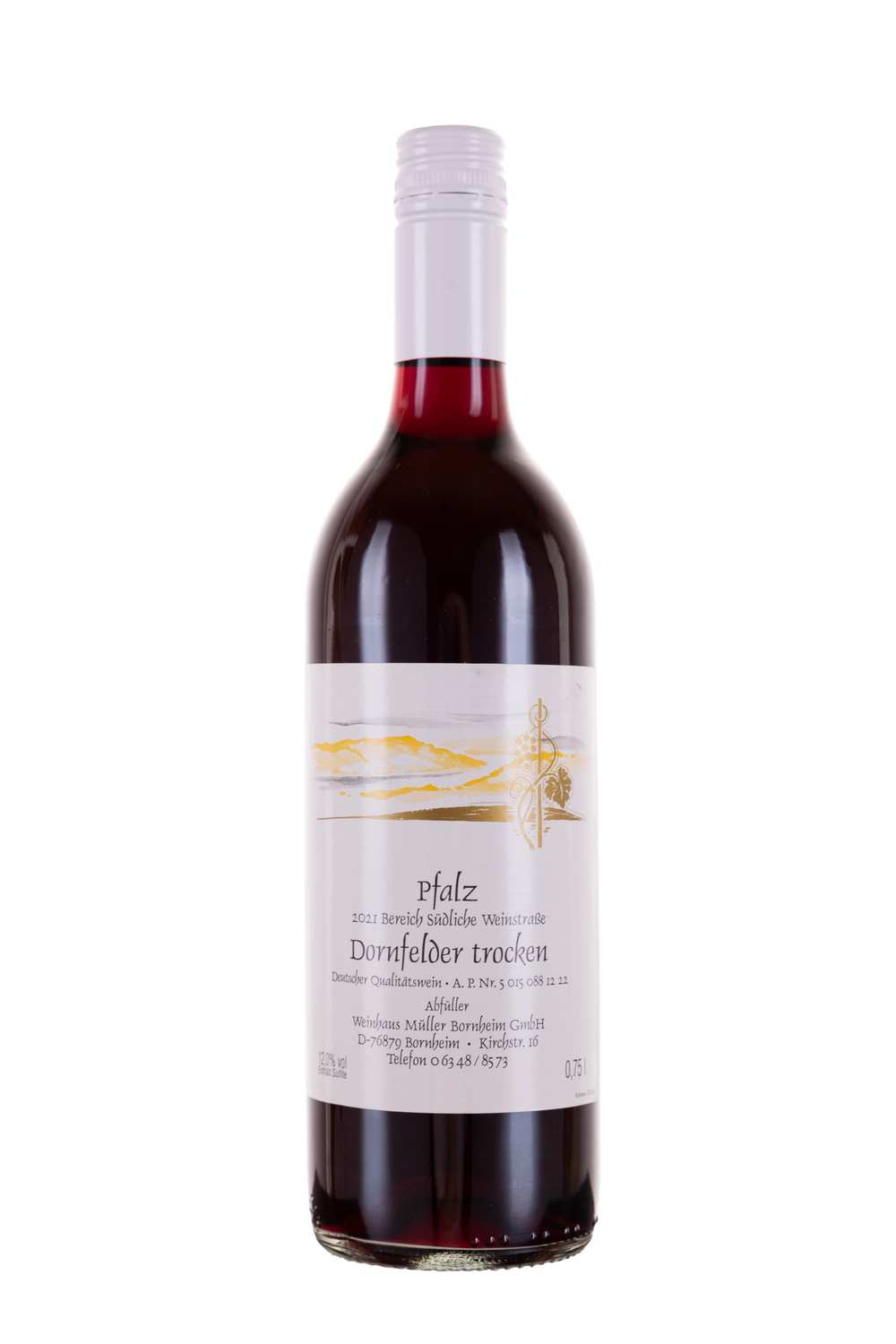 Weinhaus Müller Bornheim Pfalz Dornfelder Rotwein trocken 13 % vol. 0.75 Liter Flasche