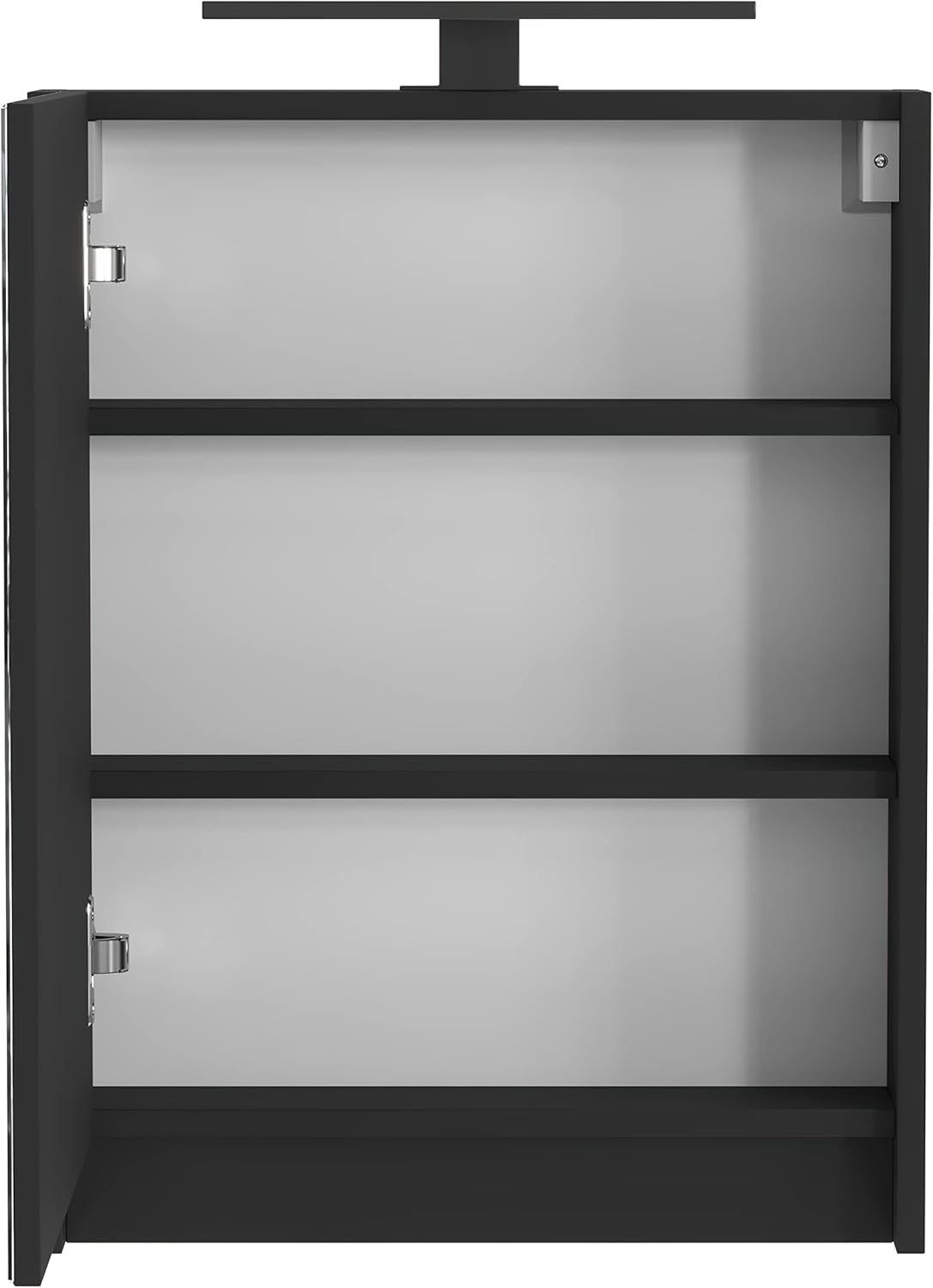 Planetmöbel Spiegelschrank Bad mit Beleuchtung 50 x 65 x 11,4 cm, schwarz matt, Badezimmerschrank mit Spiegel und LED Aufbauleuchte