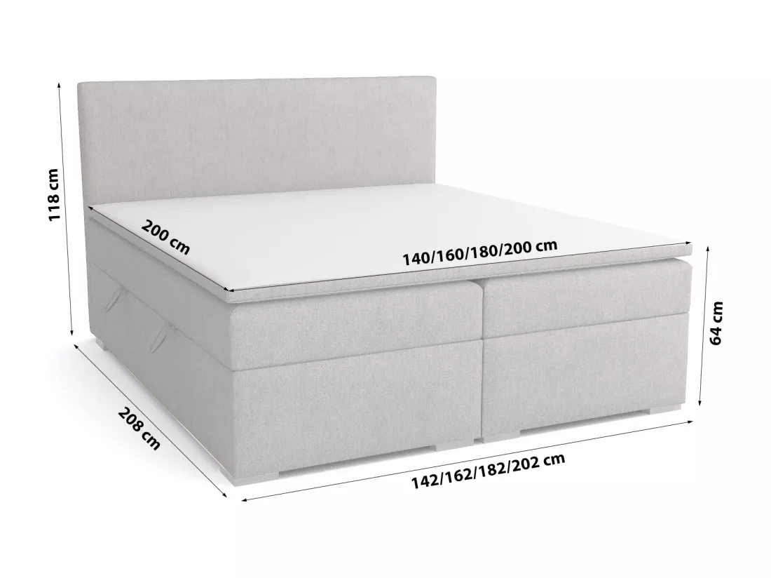 LIT BOXSPRING avec surmatelas Ennis 160x200 cm, Lux 05 (Gris clair)