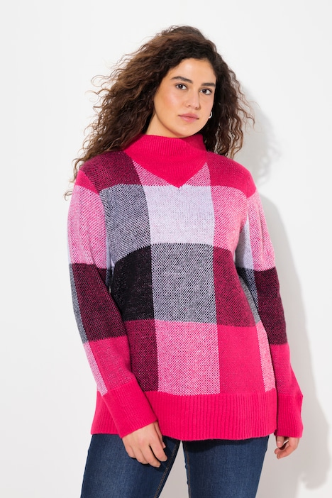 Pullover, Karomuster, Stehkragen, Langarm