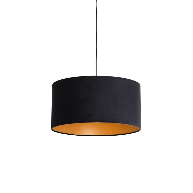 Hanglamp met velours kap zwart met goud 50 cm - Combi