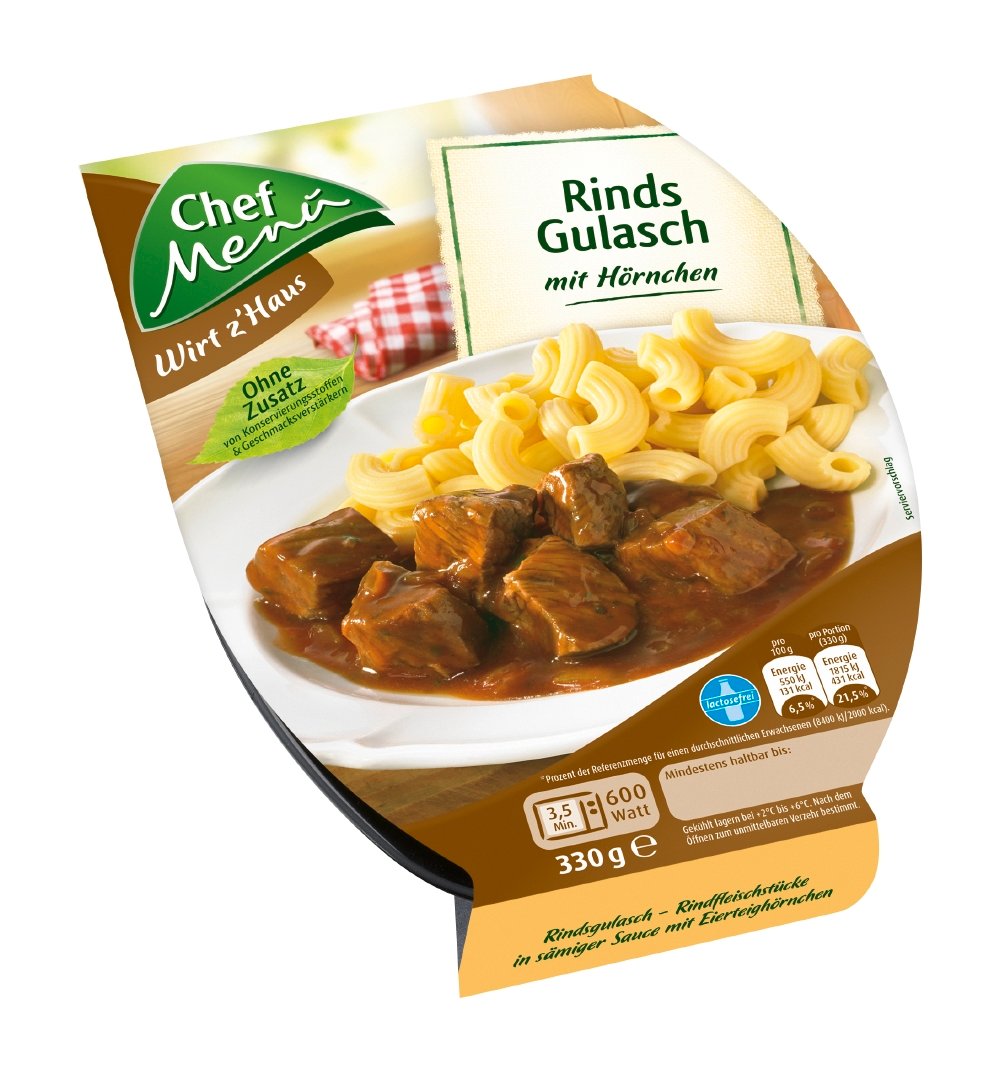 Chef Menü Rindsgulasch mit Hörnchen