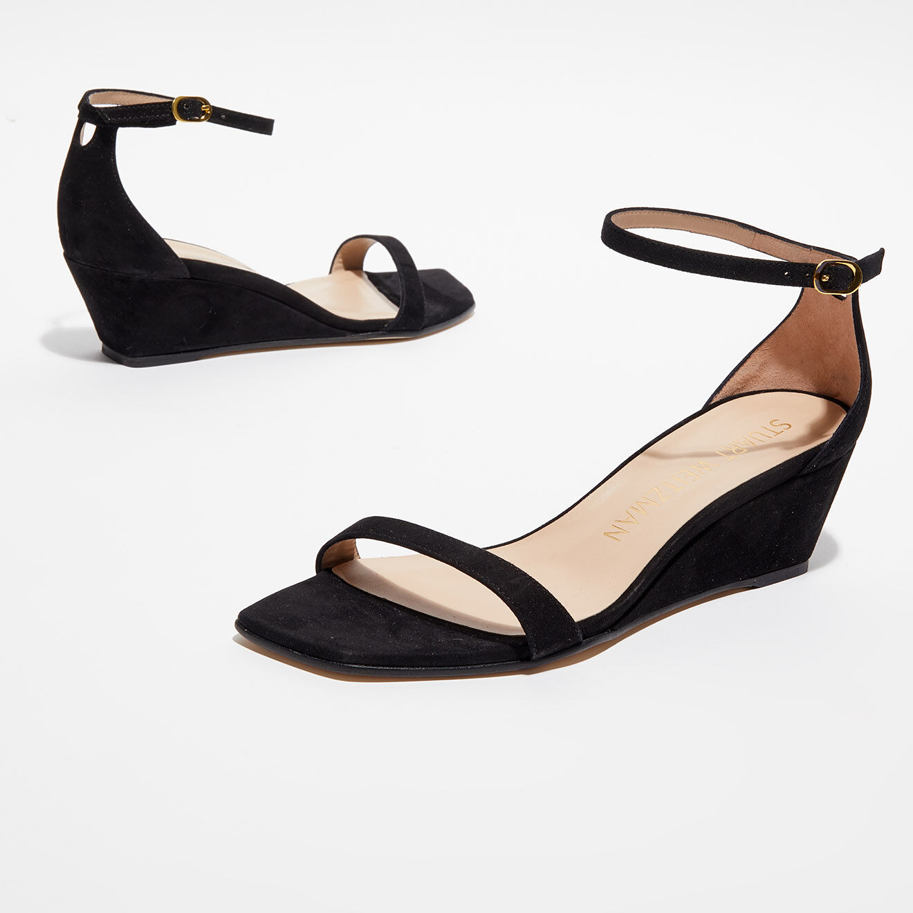 Stuart Weitzman Sandales compensées en Velours de Cuir Nudistcurve 50 noires - Talon 5,5 cm