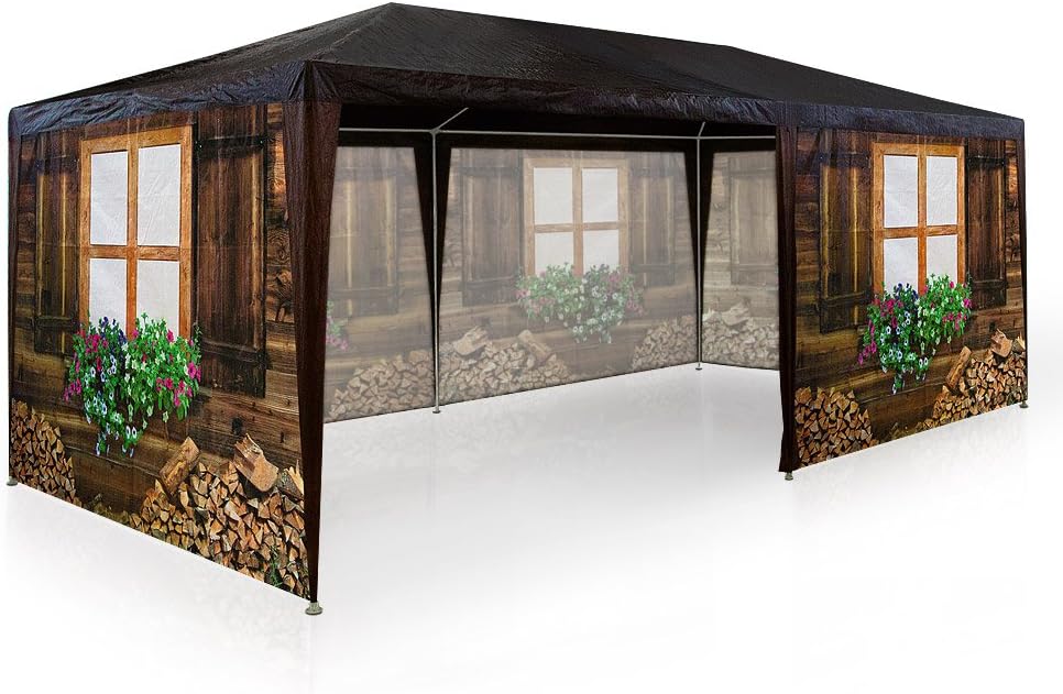 DEUBA® Bierzelt 3x6m Almhüttendesign 6 abnehmbare Seitenteile Apres-Ski Oktoberfest Partyzelt Festzelt Pavillon 18qm Zelt