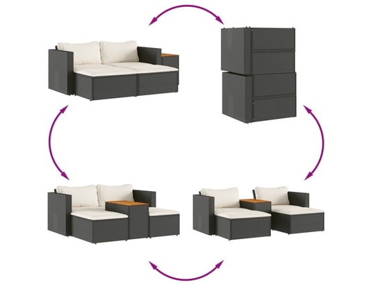 VIDAXL - Canapé Salon de jardin 5 pcs avec coussins noir résine tressée acac...