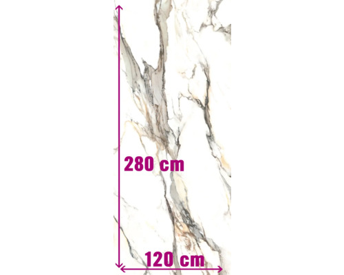 Porseleinen steengoed wand- en vloertegel Calacatta 279,7 x 119,7 x 0,6 cm goud mat gerectificeerd