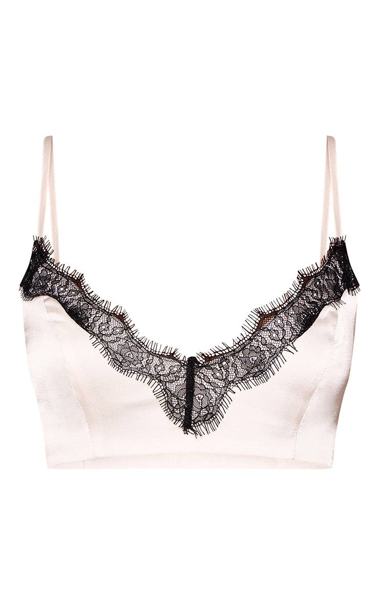Crème Brassière En Satin Avec Dentelle Contrastante