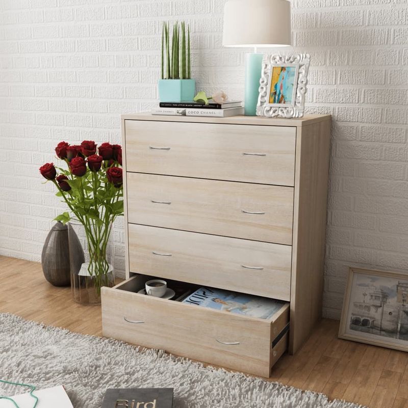vidaXL - Dressoir - Eikenkleur - Bewerkt Hout en MDF - 4 Lades