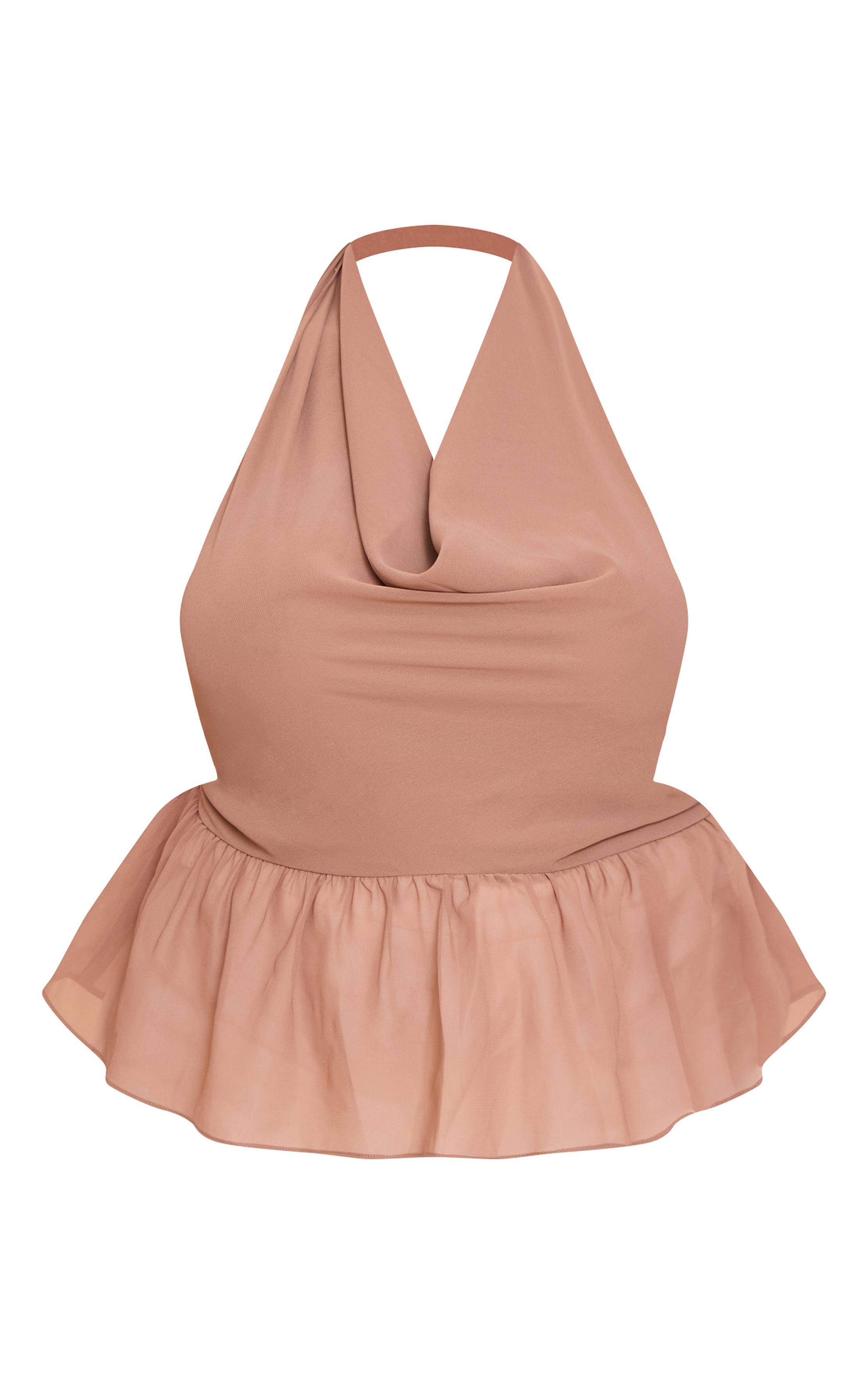 Moka Top Grande Taille En Mousseline Col Bénitier Ourlet Péplum Et Dos Nu