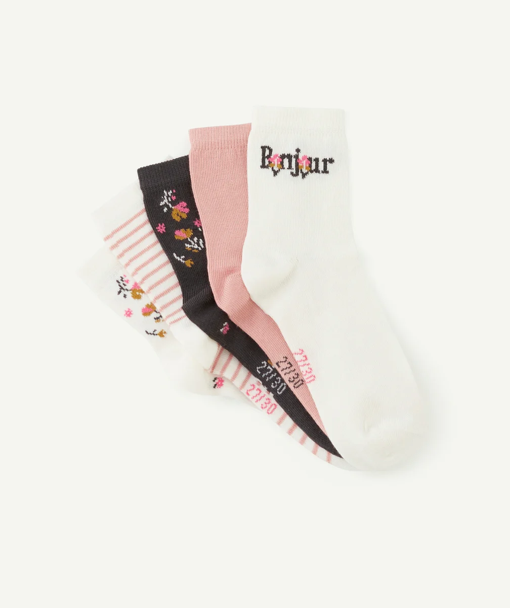 LOT DE 5 PAIRES DE CHAUSSETTES FILLE AVEC IMPRIMÉ FLEURI ET RAYURES