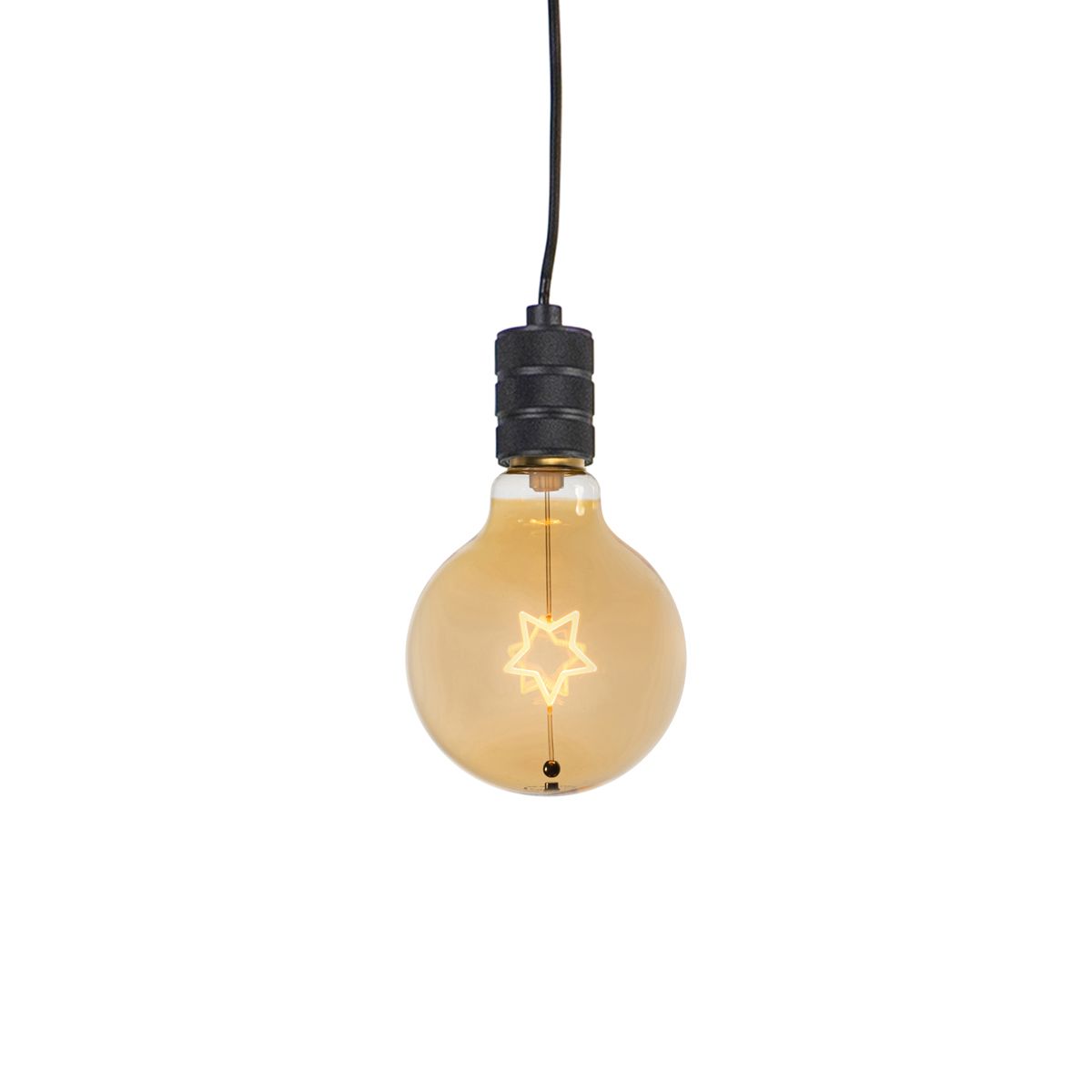 Kerst hanglamp zwart met stekker incl. LED amber glas ster - Cavalux