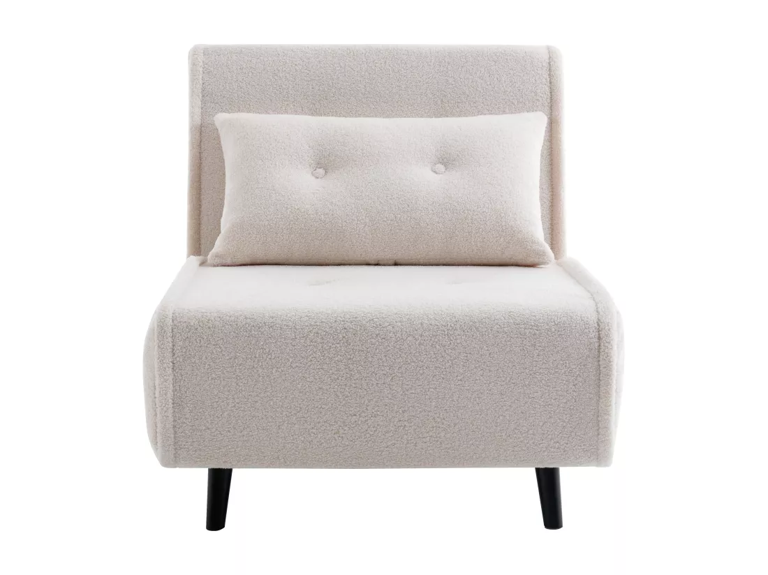 Fauteuil convertible en tissu bouclette ivoire URIBIA