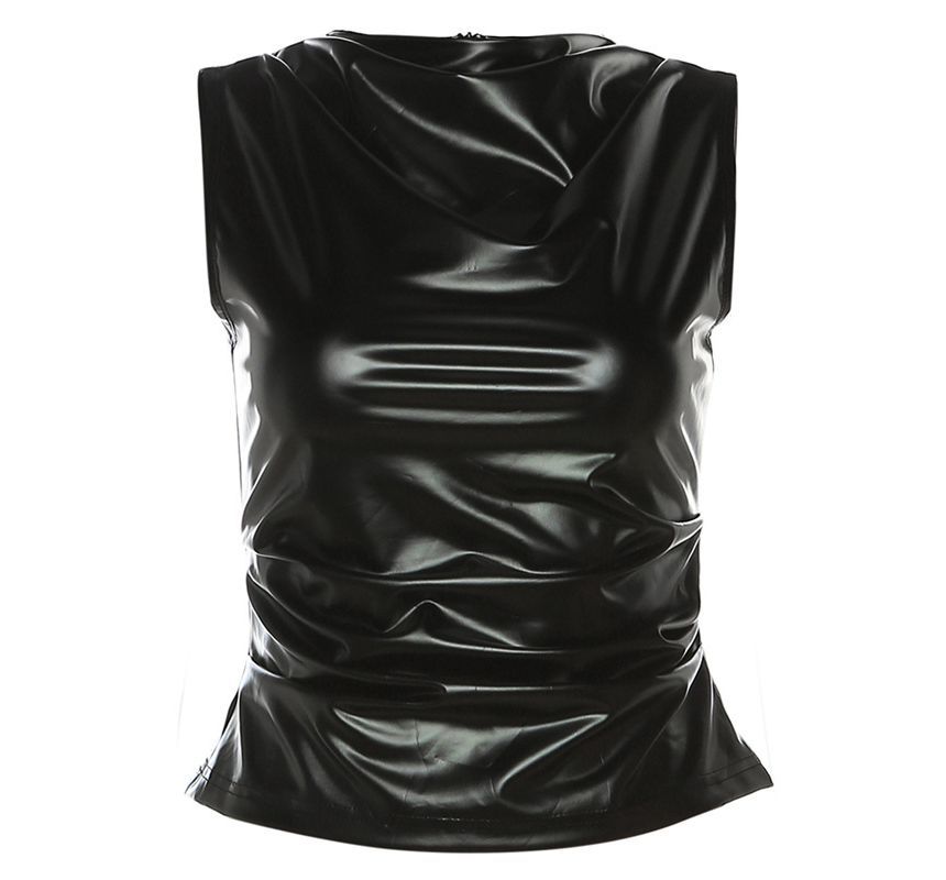 Sugarcoat - Tanktop met geplooide hals en effen textuur